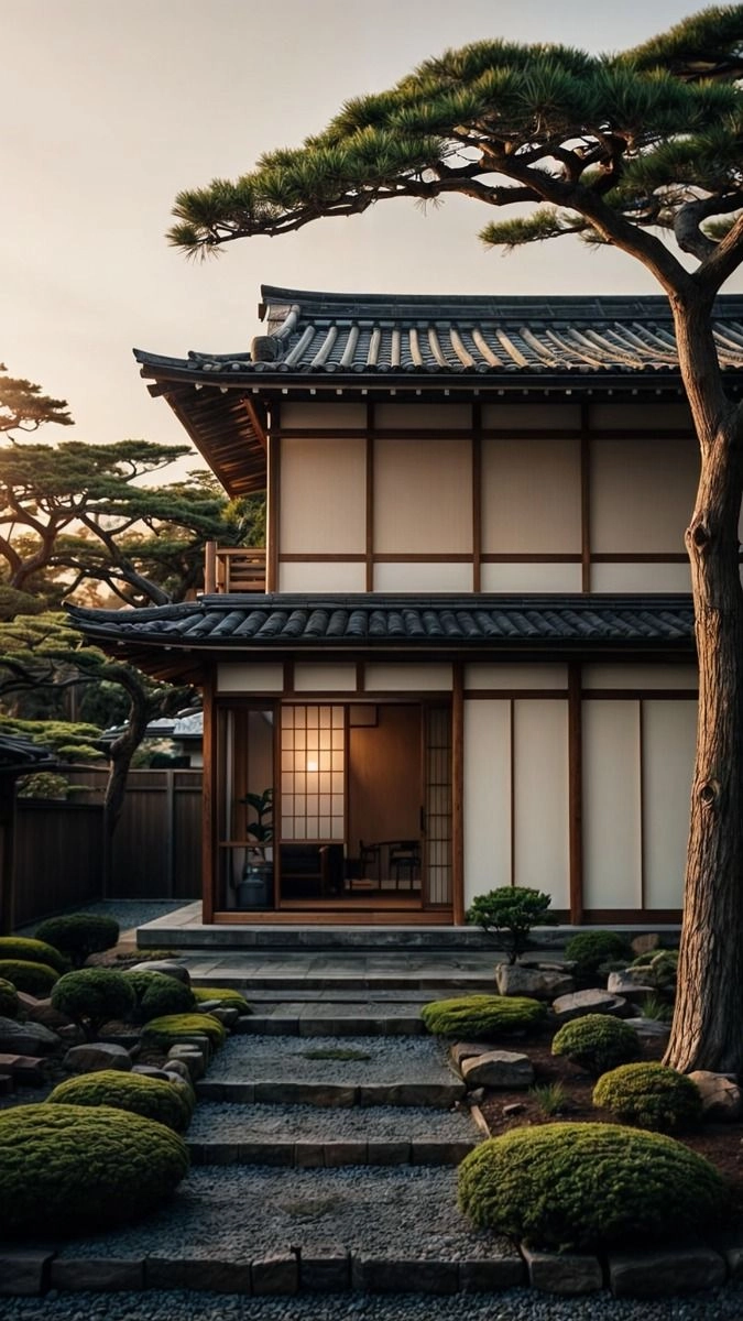 Mẫu biệt thự 2 tầng mái nhật có gara ô tô rộng rãi