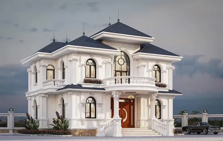 Thiết kế cân đối của biệt thự 2 tầng mái thái chữ u thoáng sáng