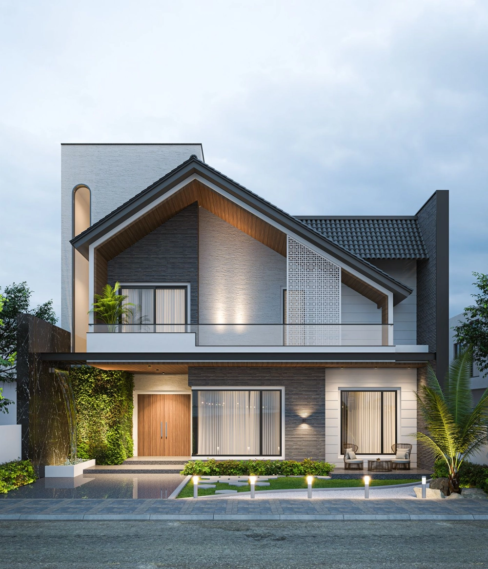 Thiết kế biệt thự mái lệch tối ưu công năng ánh sáng