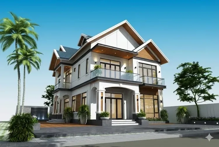 Mẫu biệt thự mái thái mái ngói bền đẹp theo thời gian