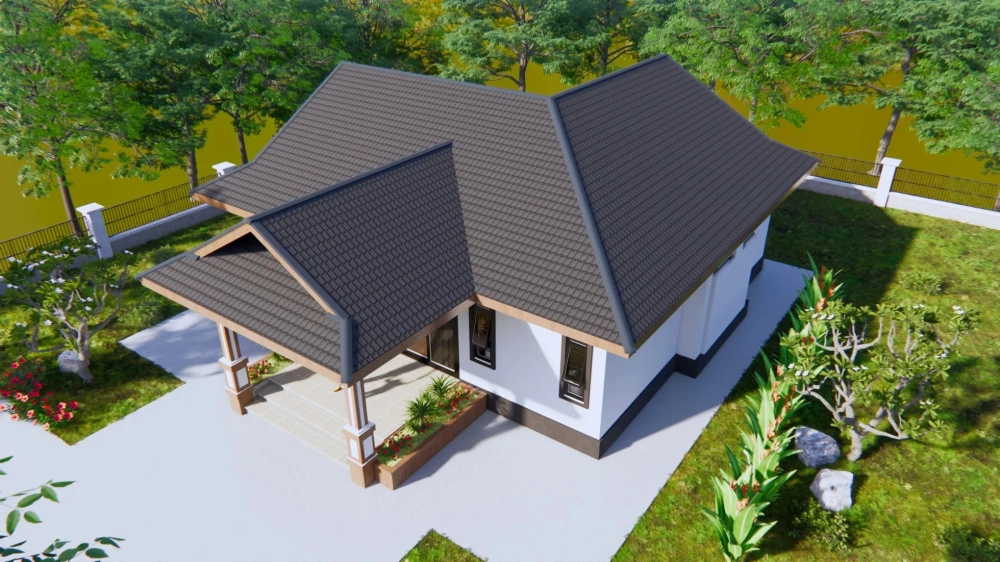 Đèn trang trí mặt tiền nhà cấp 4 tạo hiệu ứng ánh sáng ấm cúng