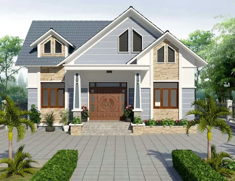 Vẻ yên bình lan tỏa từ mặt tiền nhà cấp 4 mái thái nông thôn