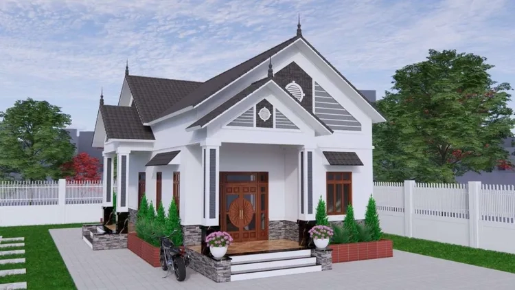 Không gian đón gió từ mặt tiền nhà cấp 4 mái thái có hiên