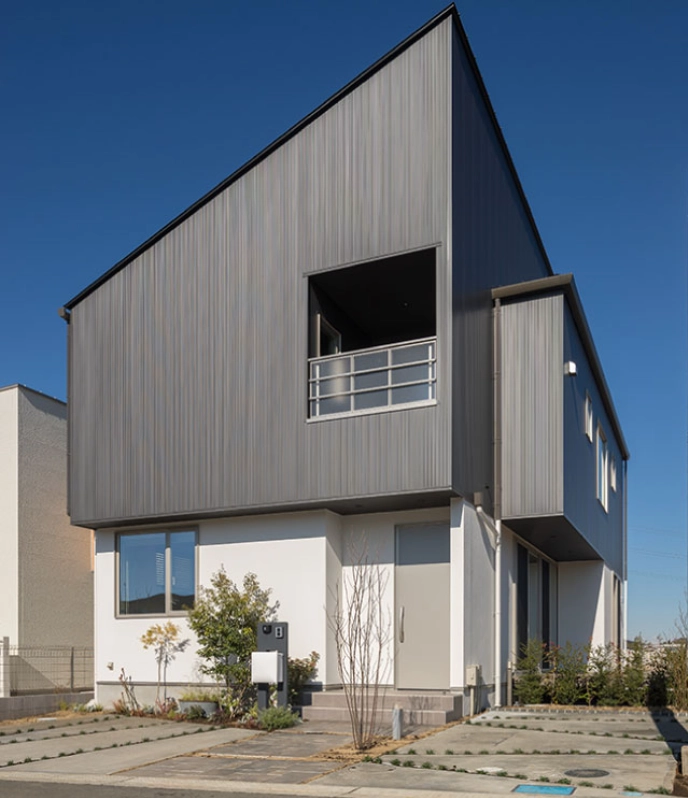 Phối cảnh mặt tiền nhà mái lệch sinh động