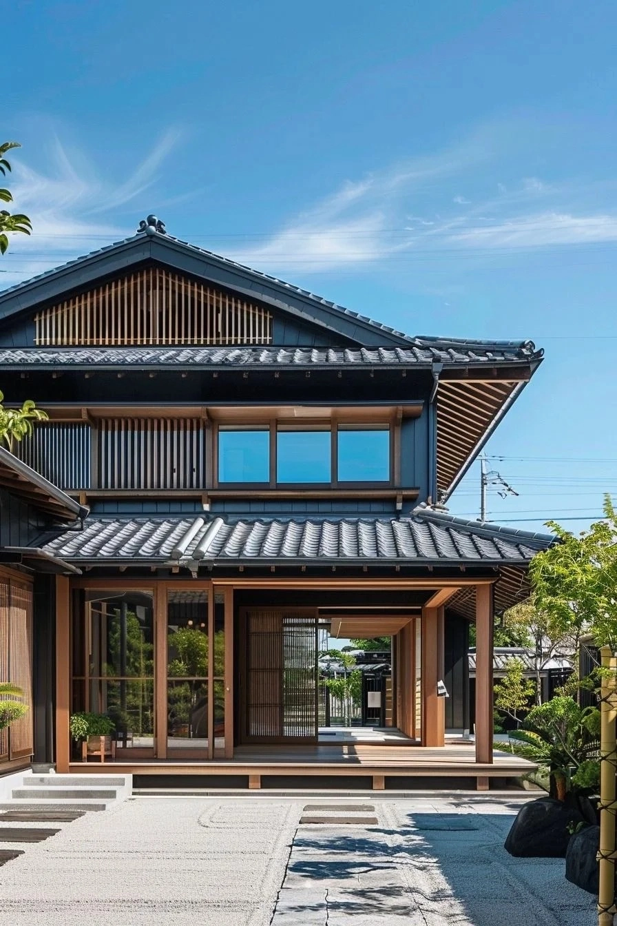 Phối cảnh mặt tiền biệt thự mái nhật sang trọng với sân vườn rộng lớn