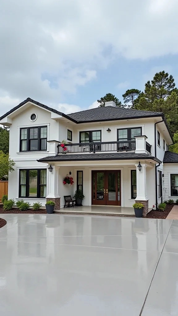 Ban công mặt tiền nhà mái nhật 2 tầng trang trí cây xanh thoáng mát