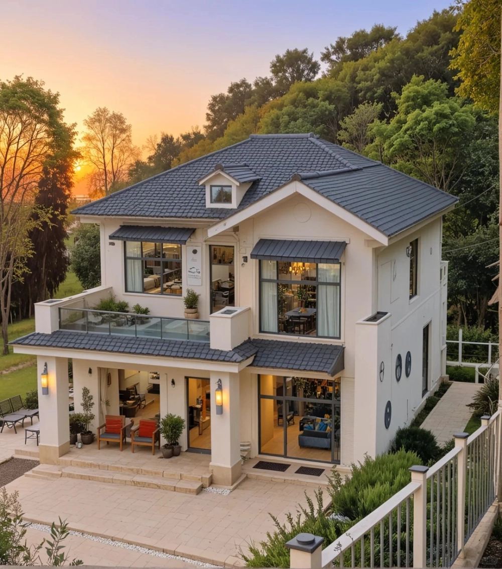 Mẫu nhà 2 tầng mái nhật mặt tiền rộng thoáng đãng