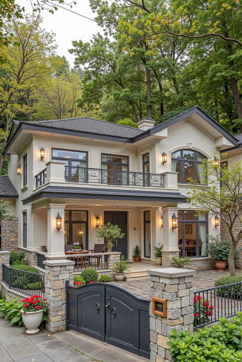 Mẫu mặt tiền nhà mái nhật 2 tầng 8m có gara ô tô tiện lợi