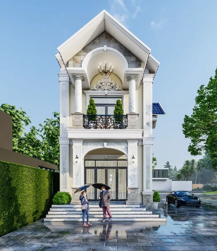 Thiết kế mặt tiền nhà mái thái chữ u cân bằng không gian