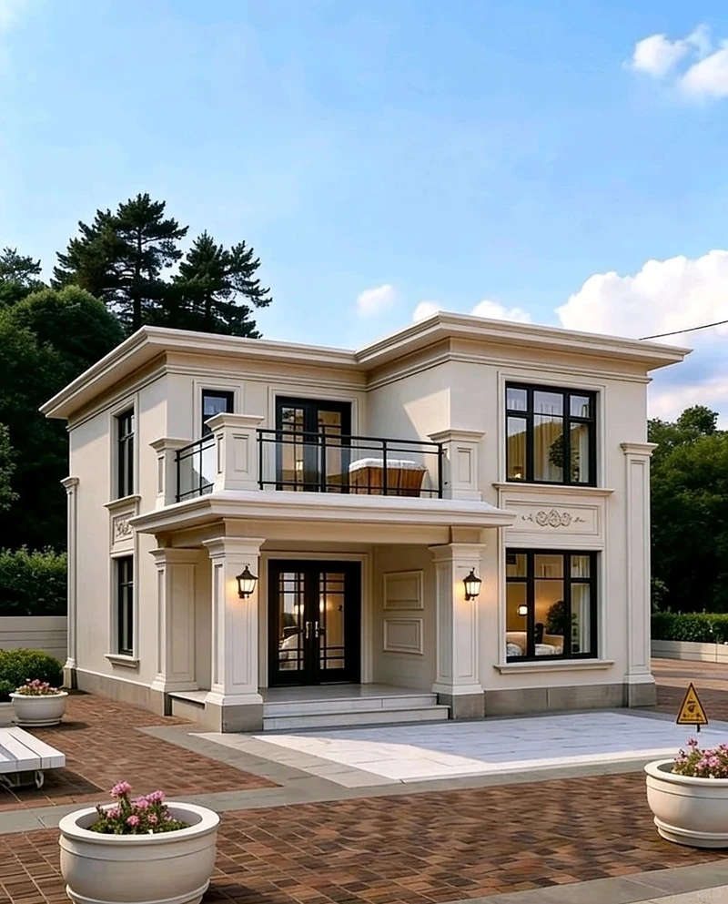 Thiết kế vuông hiện đại nhà mái bằng 2 tầng thiết kế vuông