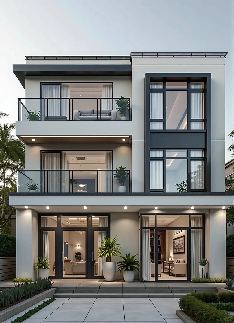 Kiến trúc sang trọng nhà mái bằng 3 tầng kiến trúc hiện đại