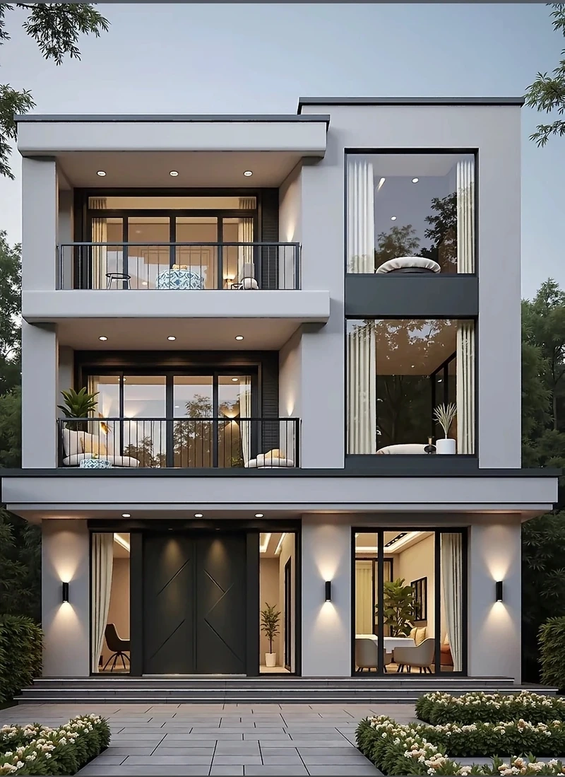 Mặt tiền ấn tượng nhà mái bằng 3 tầng mặt tiền đẹp