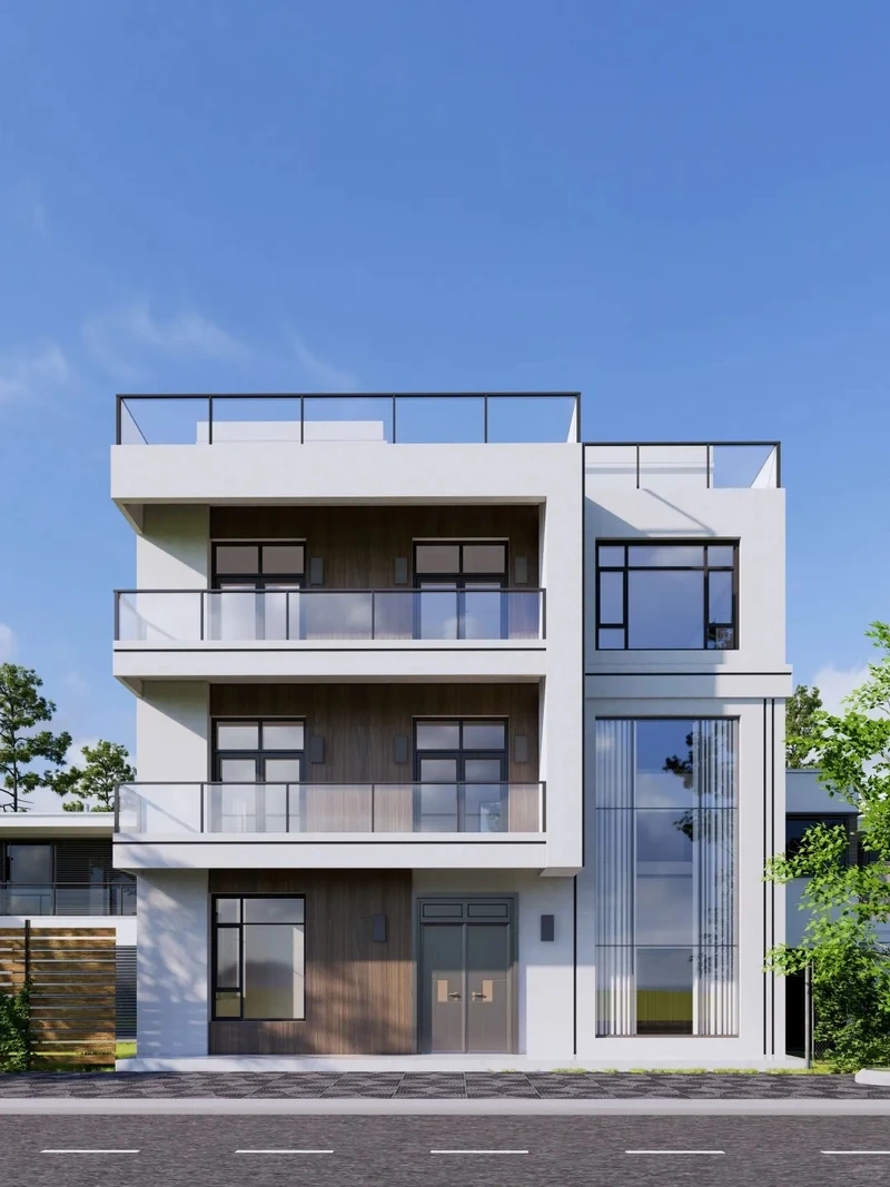 Bê tông hiện đại bền bỉ nhà mái bằng 3 tầng bê tông hiện đại