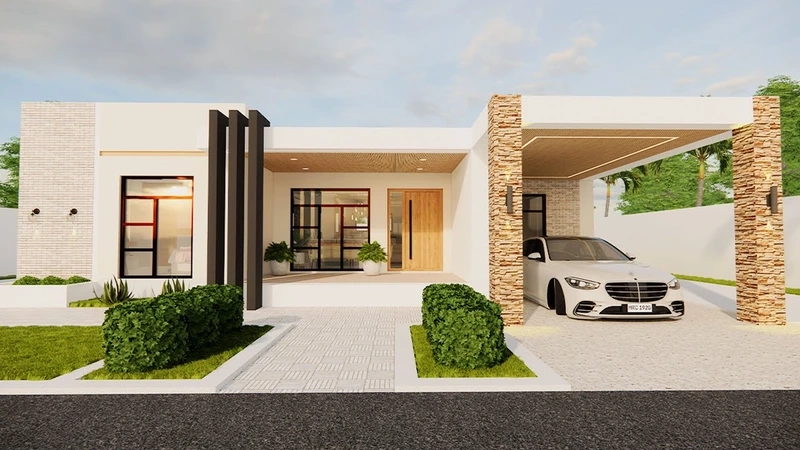 Tối giản thanh lịch nhà mái bằng 4 phòng ngủ tối giản