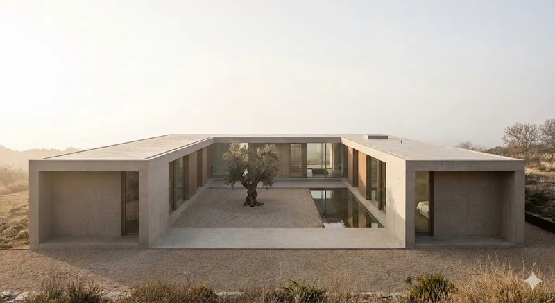 Không gian xanh mát nhà mái bằng chữ U có sân vườn