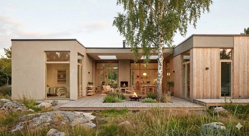 Nhà nông thôn thanh bình nhà mái bằng chữ U nông thôn