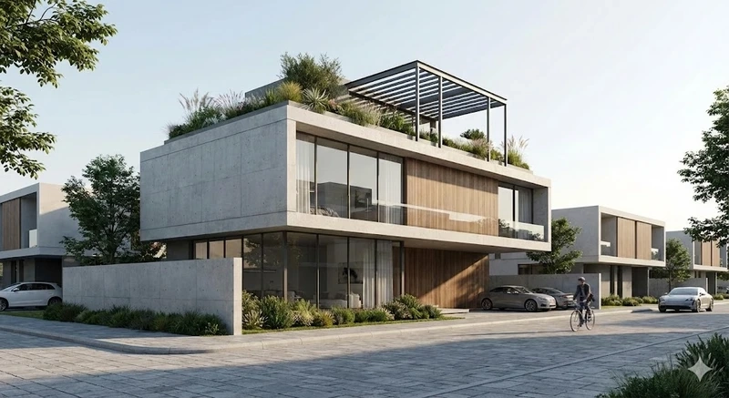 Tối giản thanh lịch nhà mái bằng hiện đại tối giản