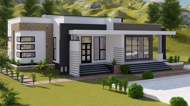 Thiết kế hiện đại với nhà mái bằng sân vườn hiện đại