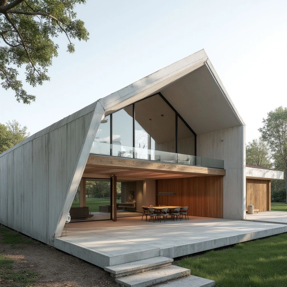 Nhà gác lửng mái lệch sân vườn thư giãn