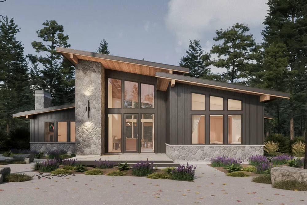 Mẫu nhà gác lửng mái lệch thông thoáng tự nhiên