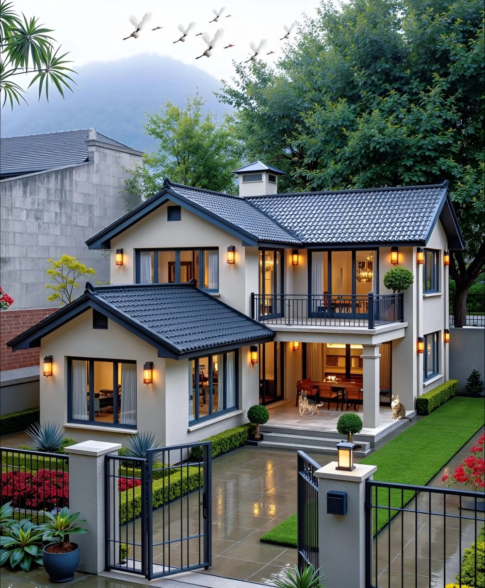 Bản vẽ thiết kế mẫu nhà mái nhật chữ l 3 phòng ngủ tiện nghi