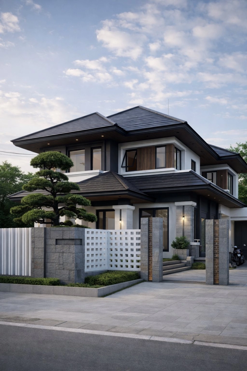 Kiến trúc nhà mái nhật hiện đại với hệ mái ngói dốc nhẹ