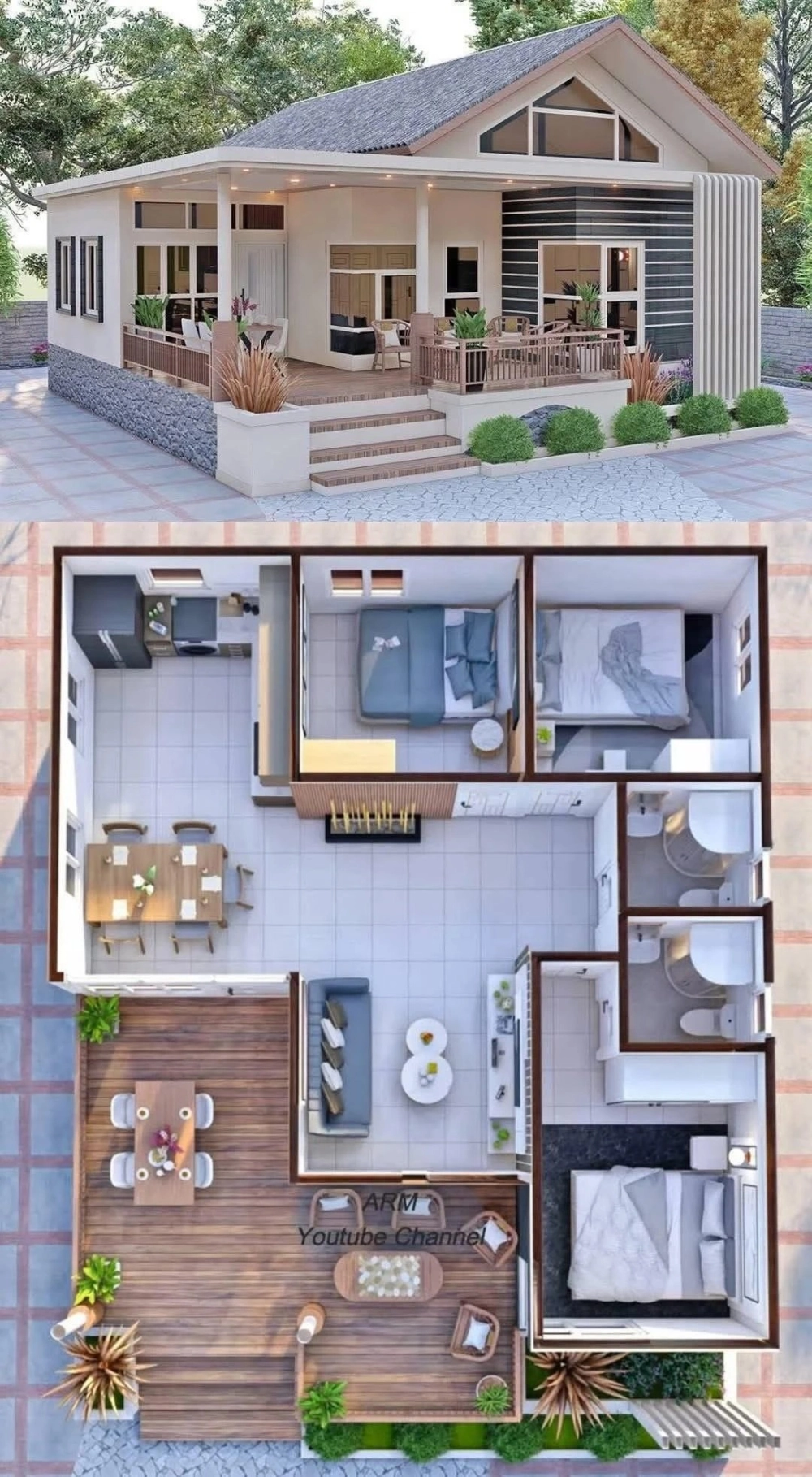 Phối cảnh thực tế nhà mái nhật lợp ngói 2 tầng ở khu vực ngoại ô