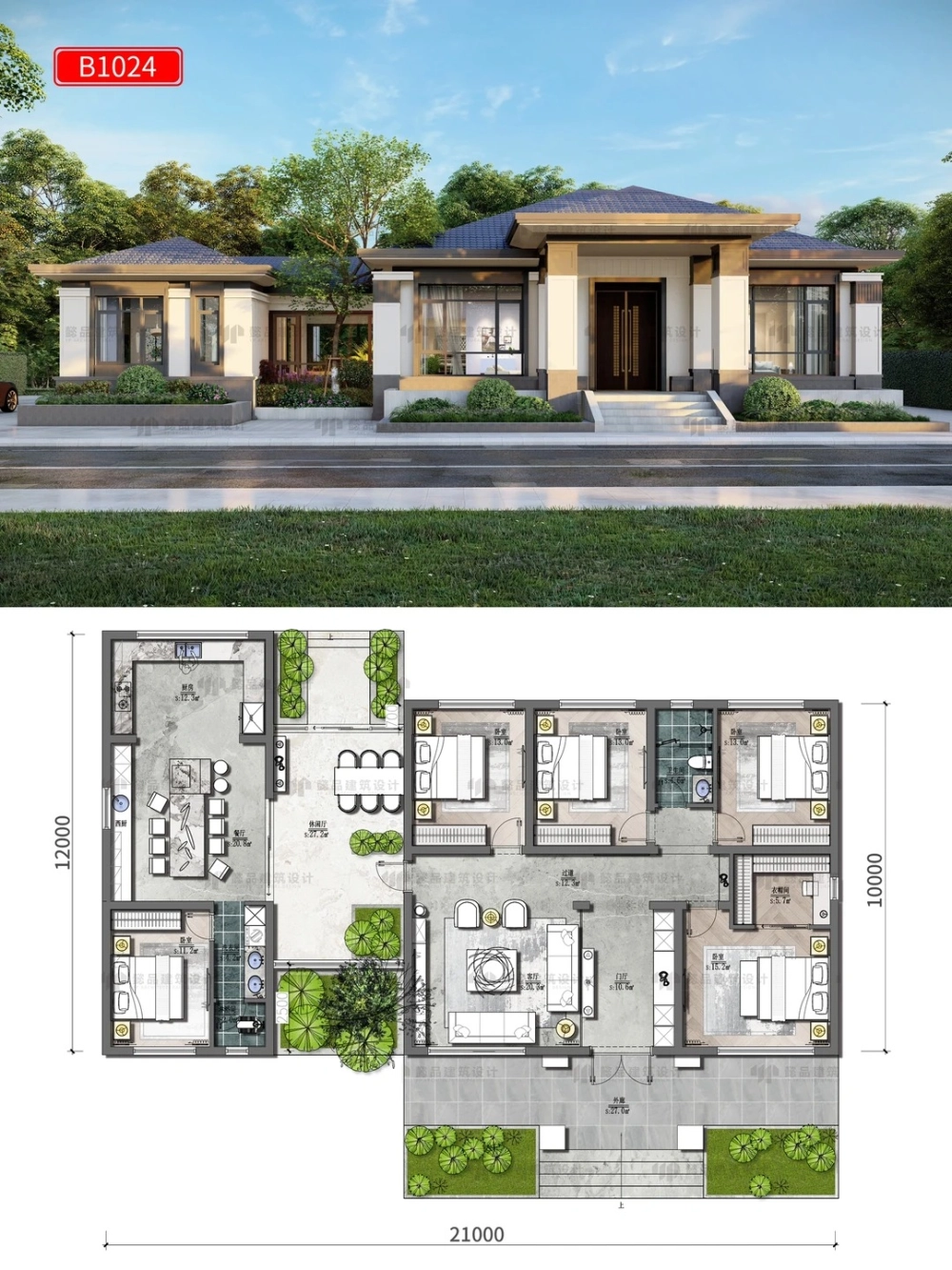 Trang trí ban công nhà vuông mái nhật 2 tầng với nhiều cây cảnh