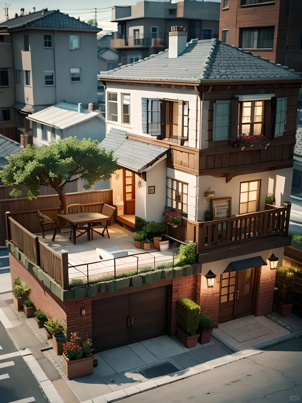 Cửa gỗ tự nhiên tạo điểm nhấn cho mặt tiền nhà mái nhật vuông