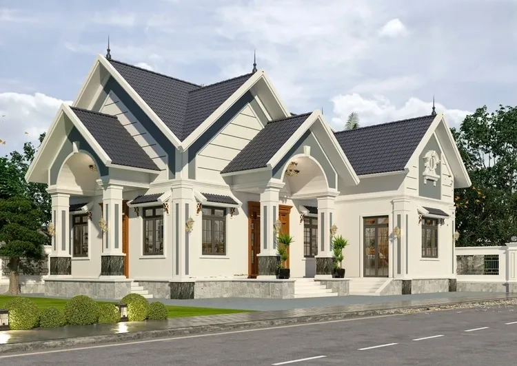 Vẻ sang trọng nổi bật của nhà mái thái 1 tầng tân cổ điển