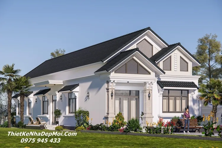 Không gian rộng rãi với nhà mái thái 1 tầng 120m2