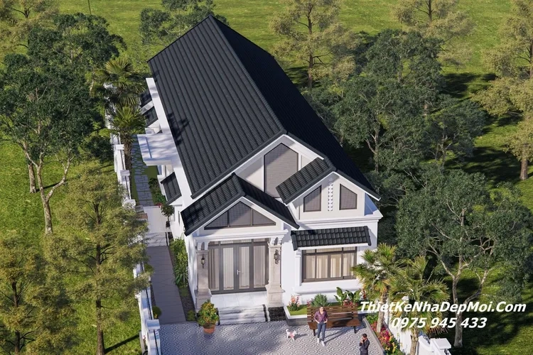 Thiết kế cân đối cho nhà mái thái 1 tầng mặt tiền 8m