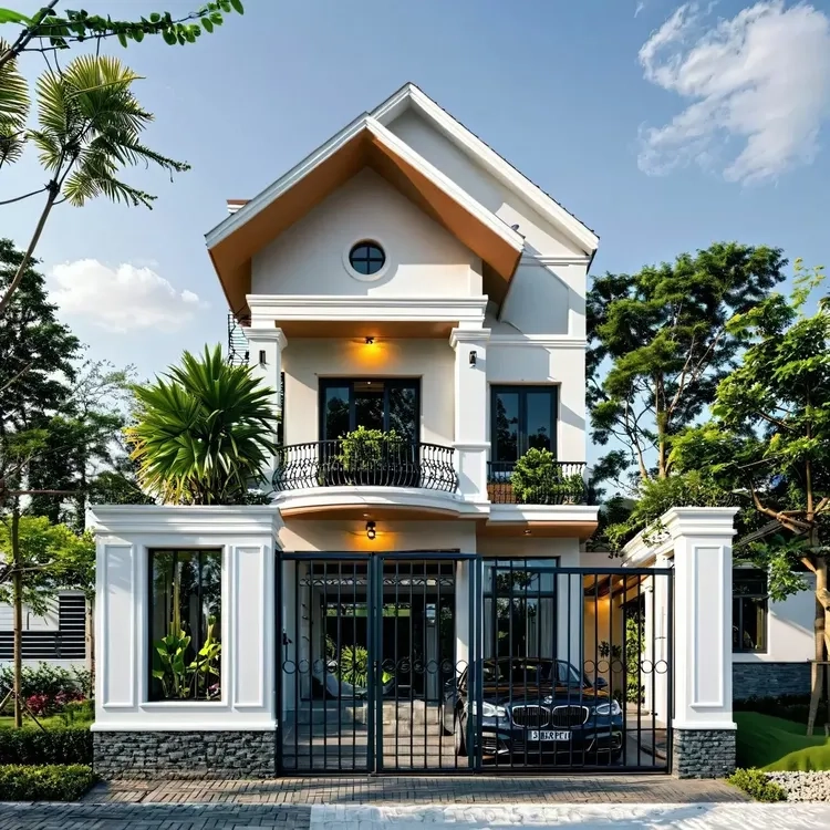 Không gian xanh mát với nhà mái thái 2 tầng có sân vườn