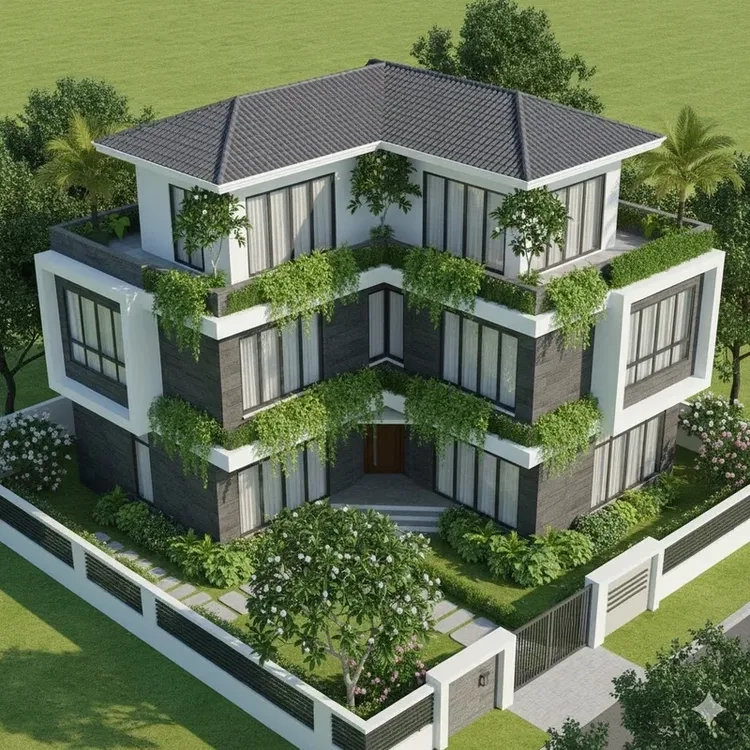 Vẻ truyền thống bền vững với nhà mái thái chữ l mái ngói