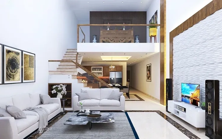 Bố trí thông minh từ nhà mái thái có gác lửng chữ L