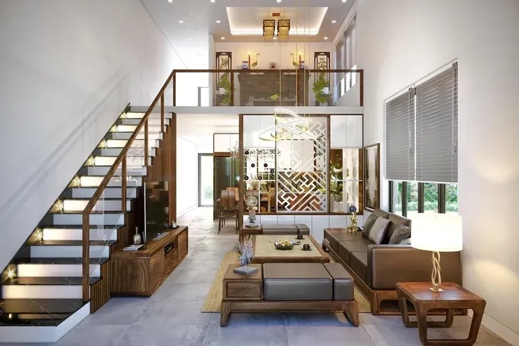 Không gian xanh quanh nhà mái thái có gác lửng sân vườn