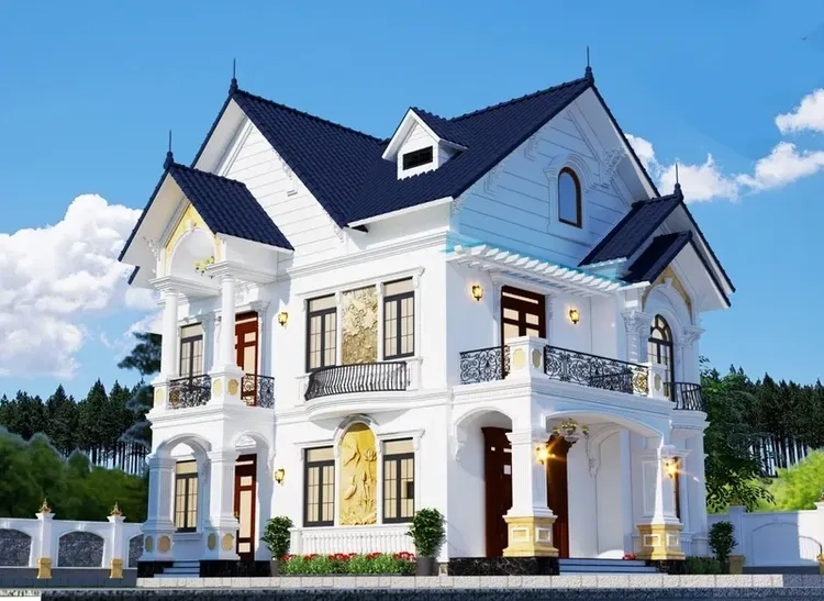 Bố cục linh hoạt tạo điểm nhấn nhà mái thái hiện đại chữ l