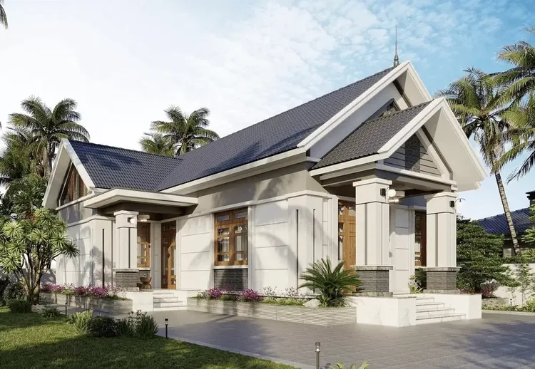 Tạo ấn tượng mạnh với nhà mái thái hiện đại mặt tiền rộng