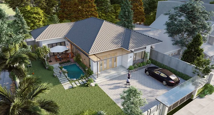 Tăng công năng nhờ nhà mái thái nông thôn có gác lửng