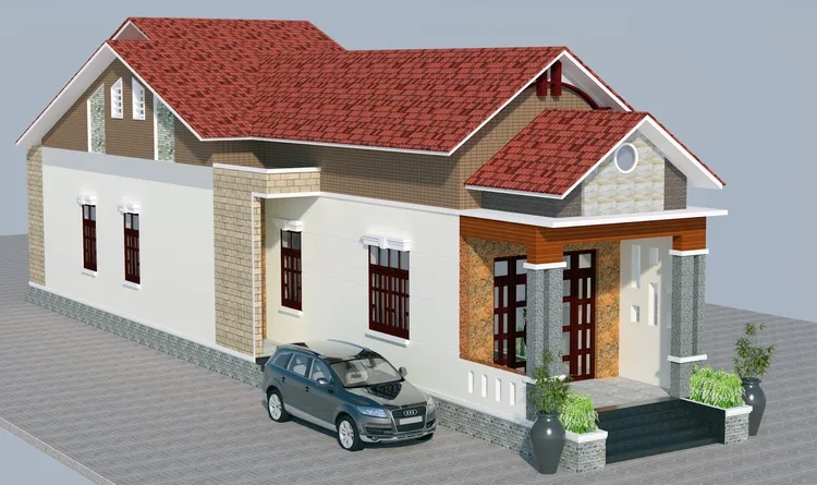 Thiết kế thông thoáng nhờ nhà nóc thái chữ l đẹp