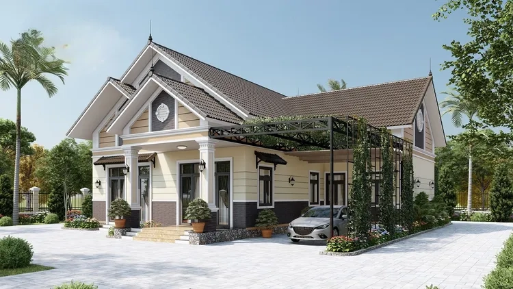 Hình khối cân đối từ nhà nóc thái vuông hiện đại