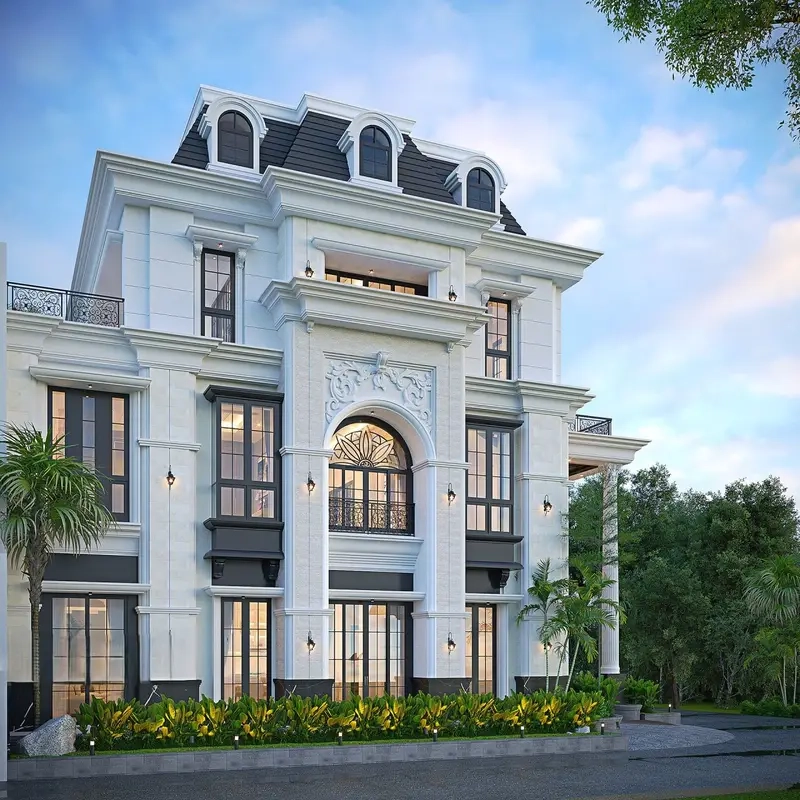 Thiết kế mặt tiền biệt thự Mansard tiêu biểu ấn tượng