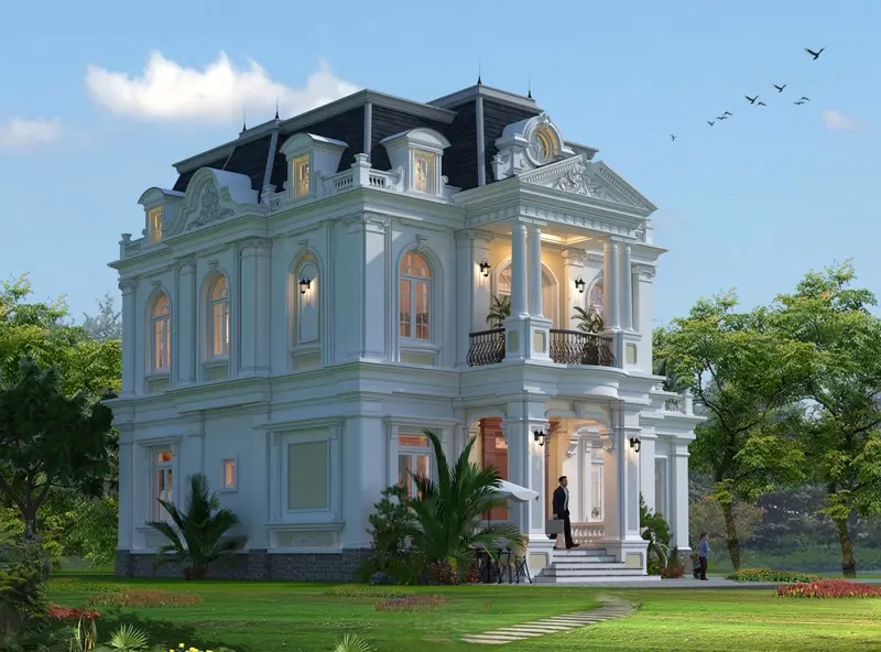 Nhà mái Mansard 4 tầng sở hữu mặt tiền cân đối nổi bật