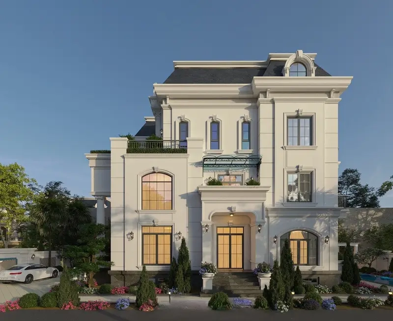 Ảnh nhà phố mái Mansard tân cổ điển đầy cuốn hút