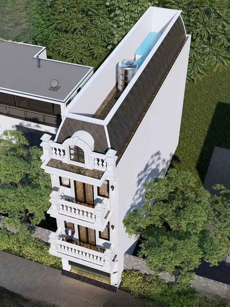 Ảnh nhà phố mái Mansard kiến trúc đẹp cân đối