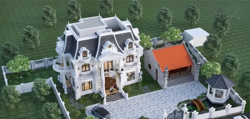 Phối cảnh nhà mái Mansard kèm nội thất rõ công năng sử dụng