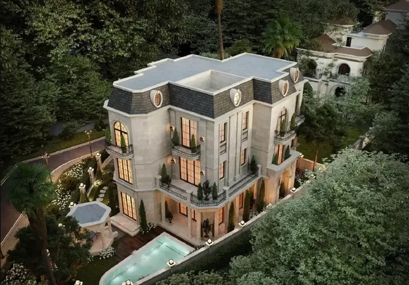 Phối cảnh nhà mái Mansard phong cách Pháp sang trọng