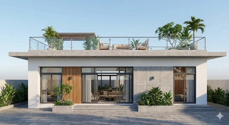 Khám phá Nhà cấp 4 mái bằng có sân thượng đẹp