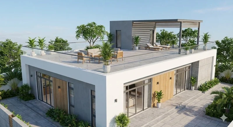 Nhà cấp 4 mái bằng có sân thượng tăng không gian sống