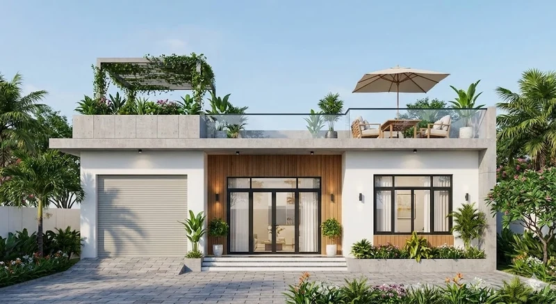 85+ mẫu nhà cấp 4 mái bằng có sân thượng hiện đại nhất 2026